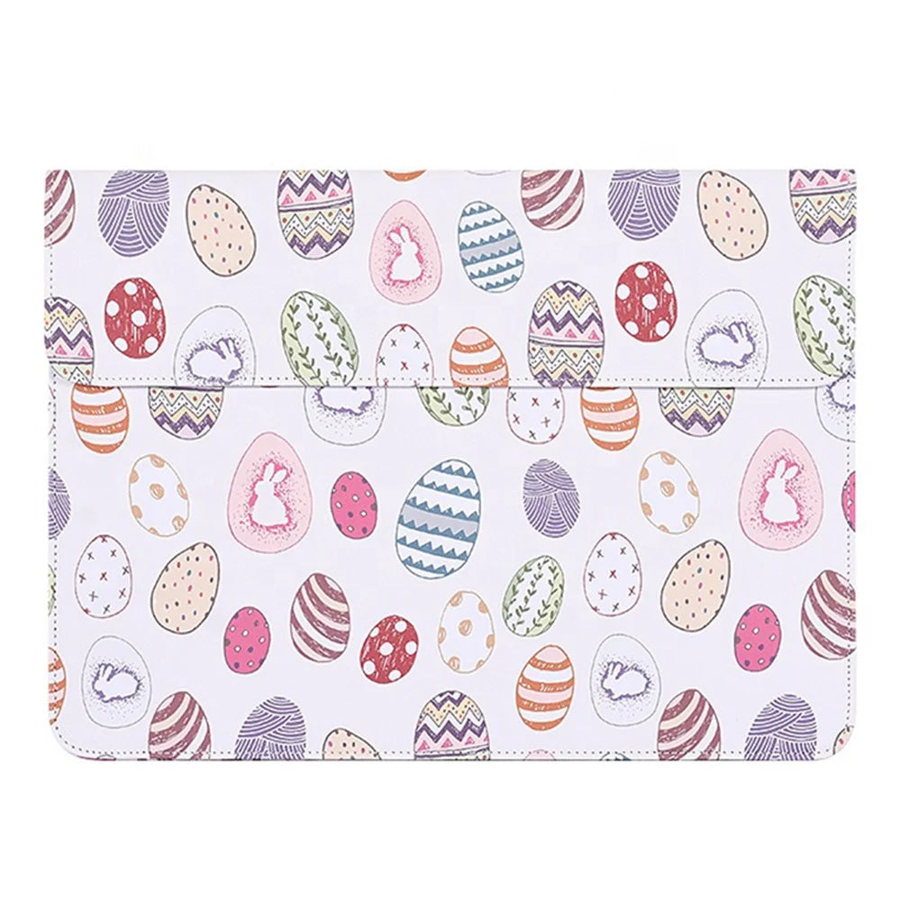 CANVASARTISAN E52-01 PU Leather Laptop Sleeve Cartoon Animal Pattern Notebook Carrying Bag with Hidden Magnetic Buckle - White/for 12-inch Laptop - 1