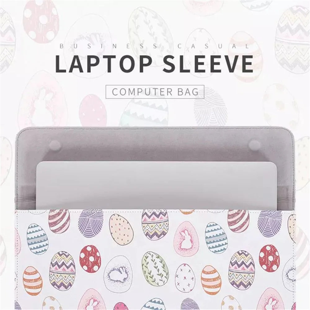 CANVASARTISAN E52-01 PU Leather Laptop Sleeve Cartoon Animal Pattern Notebook Carrying Bag with Hidden Magnetic Buckle - White/for 12-inch Laptop - 2