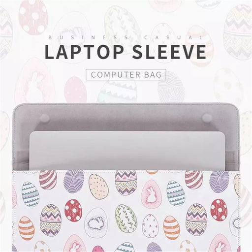 CANVASARTISAN E52-01 PU Leather Laptop Sleeve Cartoon Animal Pattern Notebook Carrying Bag with Hidden Magnetic Buckle - White/for 12-inch Laptop - 2