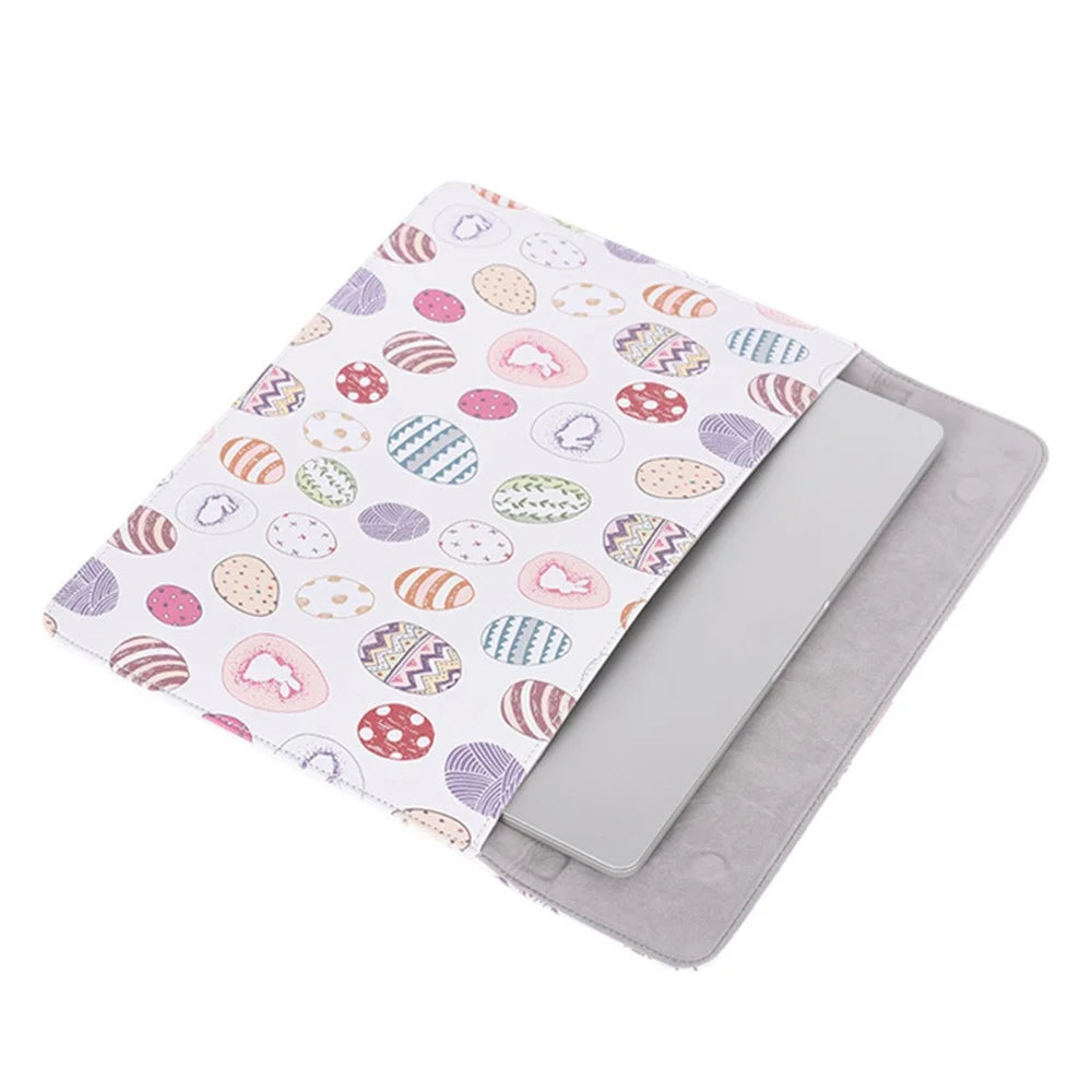 CANVASARTISAN E52-01 PU Leather Laptop Sleeve Cartoon Animal Pattern Notebook Carrying Bag with Hidden Magnetic Buckle - White/for 12-inch Laptop - 4