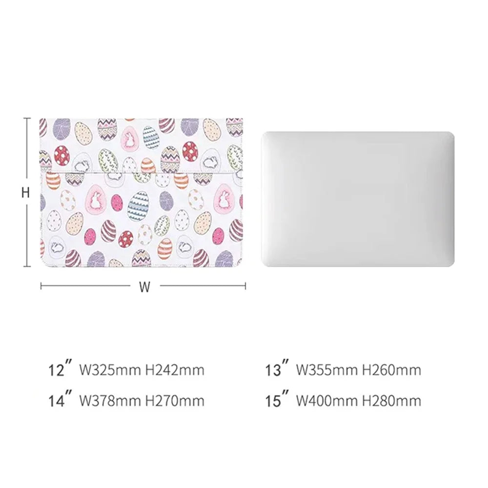 CANVASARTISAN E52-01 PU Leather Laptop Sleeve Cartoon Animal Pattern Notebook Carrying Bag with Hidden Magnetic Buckle - White/for 12-inch Laptop - 5