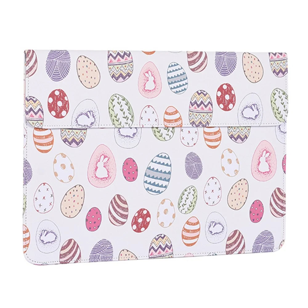 CANVASARTISAN E52-01 PU Leather Laptop Sleeve Cartoon Animal Pattern Notebook Carrying Bag with Hidden Magnetic Buckle - White/for 12-inch Laptop - 6
