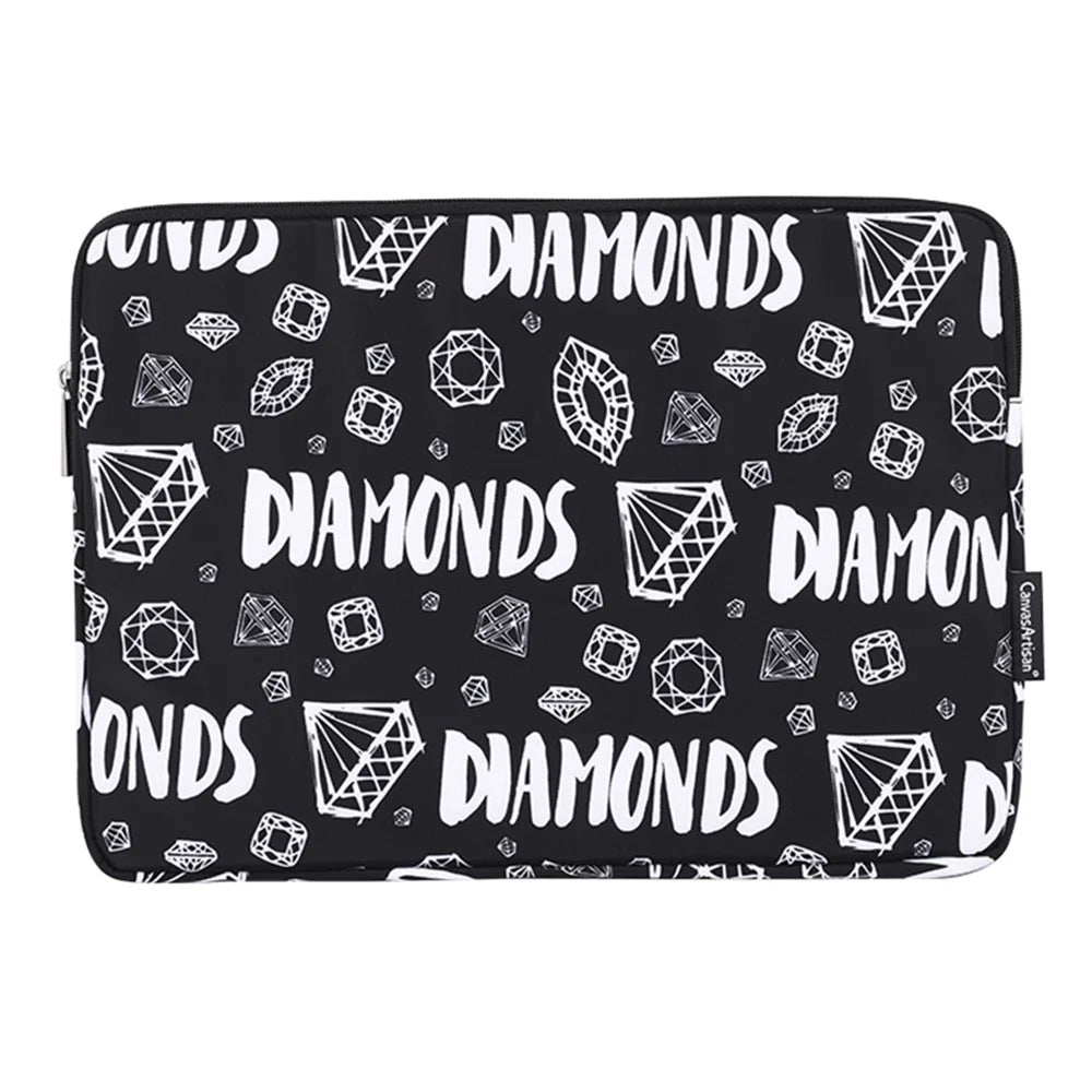 CANVASARTISAN H15-01 Diamond Pattern Letter Design PC Laptop Sleeve Carrying Bag - Black/for 11-inch Laptop - 1