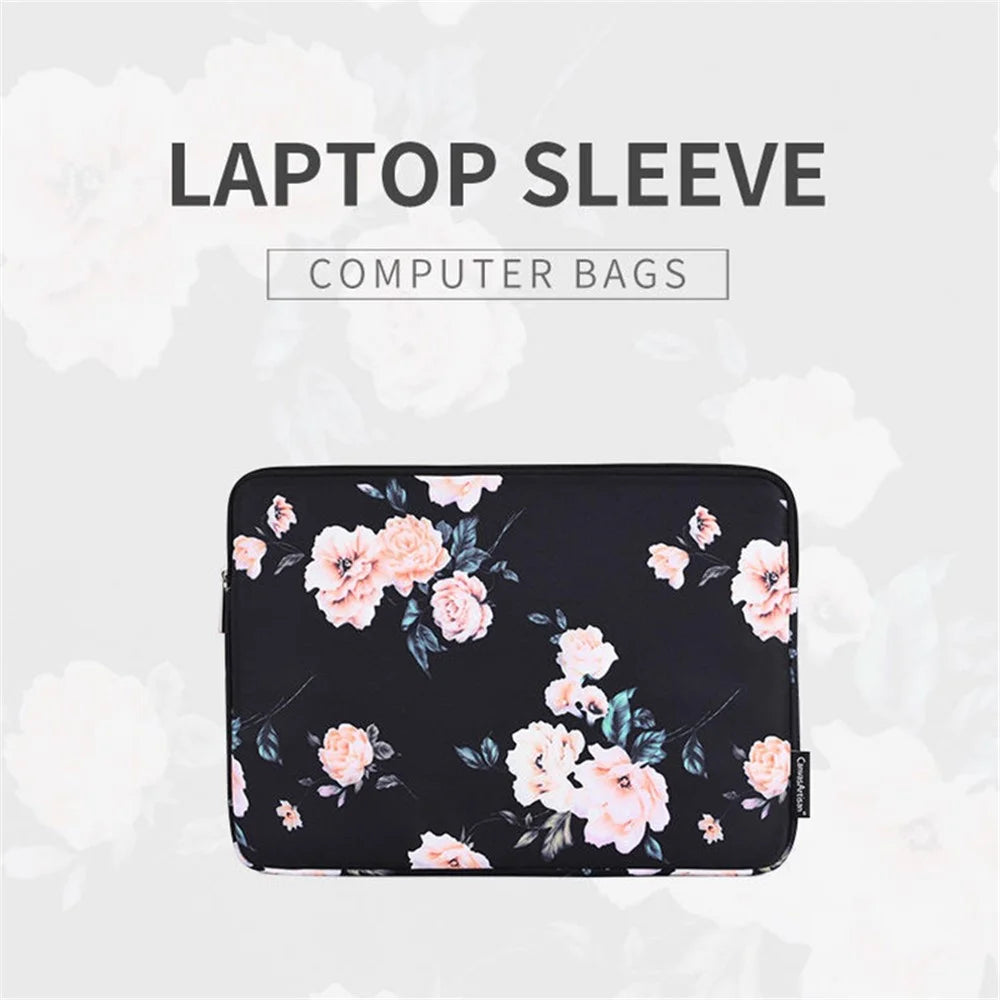 CANVASARTISAN H42-01 Flower Printed Ultra Slim Protective Laptop Sleeve Computer Notebook Bag - Black/for 11-inch Laptop - 2