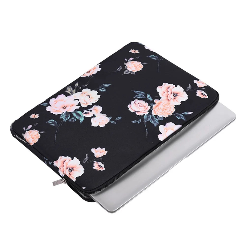 CANVASARTISAN H42-01 Flower Printed Ultra Slim Protective Laptop Sleeve Computer Notebook Bag - Black/for 11-inch Laptop - 3