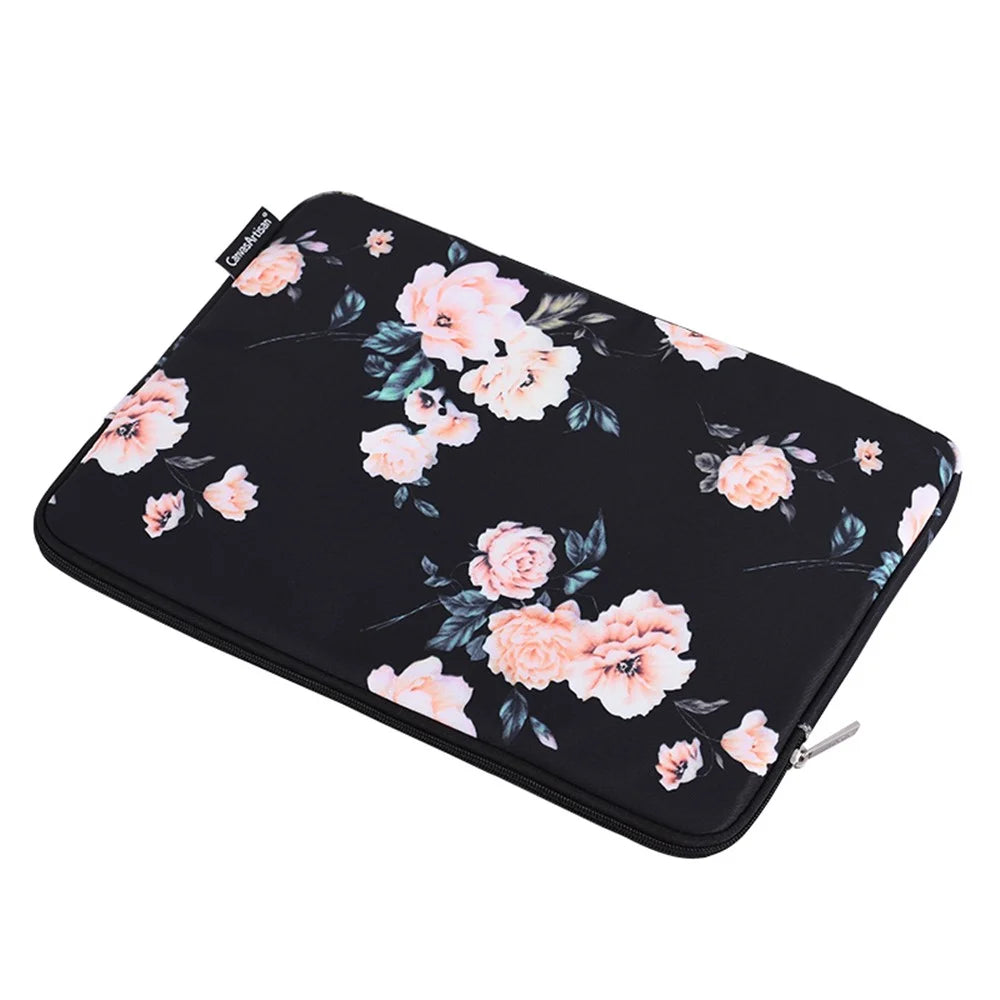 CANVASARTISAN H42-01 Flower Printed Ultra Slim Protective Laptop Sleeve Computer Notebook Bag - Black/for 11-inch Laptop - 4