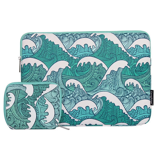 CANVASARTISAN H3-T0423 Sea Wave Printing Laptop Sleeve Carrying Case with Small Bag - Green/for 11-inch Laptop - 1