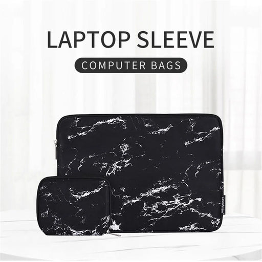CANVASARTISAN H32-T0123 Marble Pattern Laptop PC Sleeve Soft Linner Notebook Bag with Small Bag - Black/for 11-inch Laptop - 2