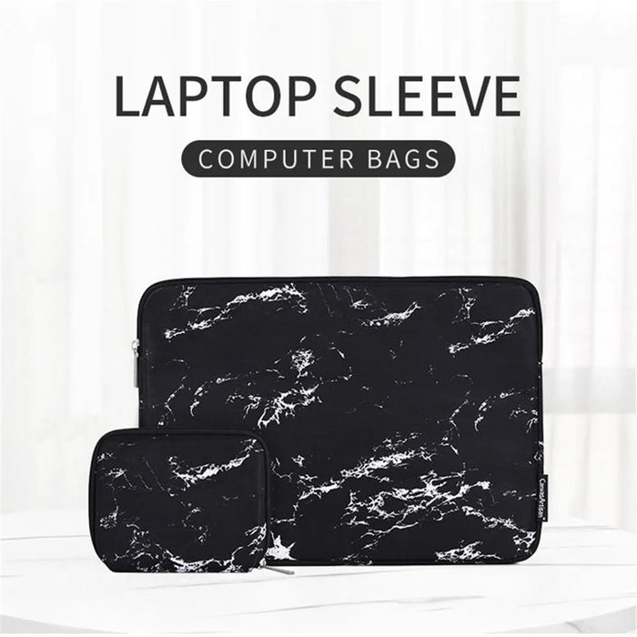 CANVASARTISAN H32-T0123 Marble Pattern Laptop PC Sleeve Soft Linner Notebook Bag with Small Bag - Black/for 11-inch Laptop - 2