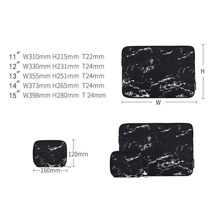 CANVASARTISAN H32-T0123 Marble Pattern Laptop PC Sleeve Soft Linner Notebook Bag with Small Bag - Black/for 11-inch Laptop - 5