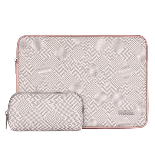 CANVASARTISAN L21-453 Houndstooth Pattern Zipper Laptop Sleeve Bag Notebook Protective Cover with Small Bag - Pink Edge/for 11-inch Laptop - 1