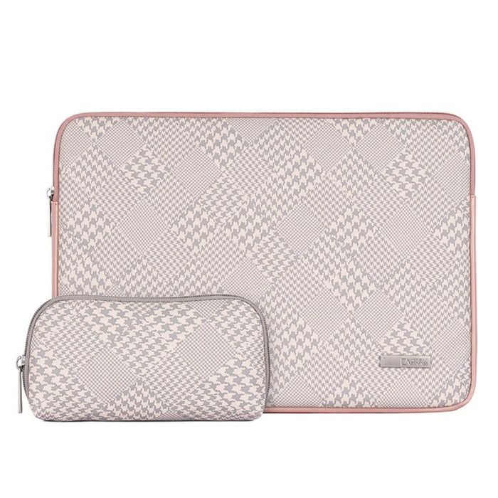 CANVASARTISAN L21-453 Houndstooth Pattern Zipper Laptop Sleeve Bag Notebook Protective Cover with Small Bag - Pink Edge/for 11-inch Laptop - 1