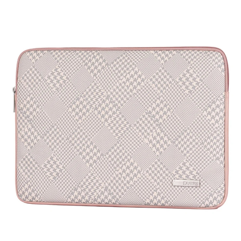 CANVASARTISAN L21-453 Houndstooth Pattern Zipper Laptop Sleeve Bag Notebook Protective Cover with Small Bag - Pink Edge/for 11-inch Laptop - 2
