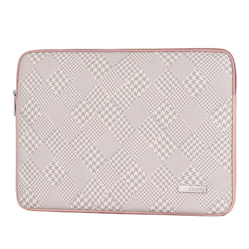 CANVASARTISAN L21-453 Houndstooth Pattern Zipper Laptop Sleeve Bag Notebook Protective Cover with Small Bag - Pink Edge/for 11-inch Laptop - 2