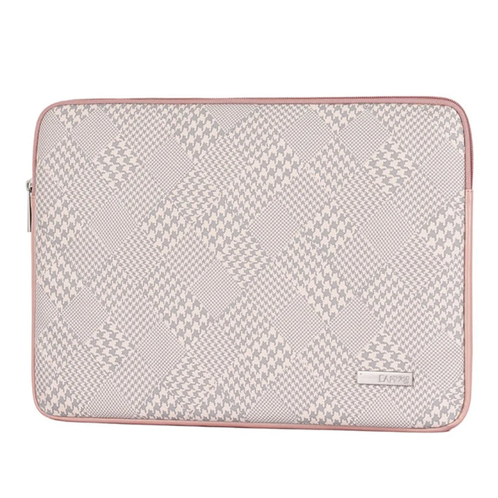 CANVASARTISAN L21-453 Houndstooth Pattern Zipper Laptop Sleeve Bag Notebook Protective Cover with Small Bag - Pink Edge/for 11-inch Laptop - 2