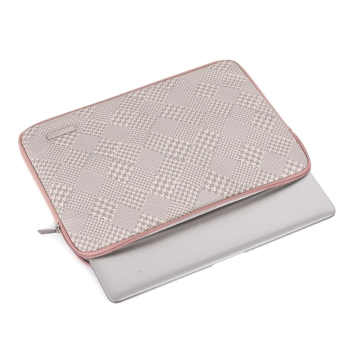 CANVASARTISAN L21-453 Houndstooth Pattern Zipper Laptop Sleeve Bag Notebook Protective Cover with Small Bag - Pink Edge/for 11-inch Laptop - 3