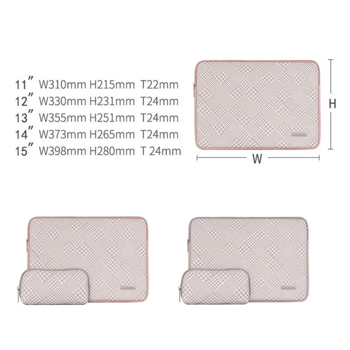 CANVASARTISAN L21-453 Houndstooth Pattern Zipper Laptop Sleeve Bag Notebook Protective Cover with Small Bag - Pink Edge/for 11-inch Laptop - 4