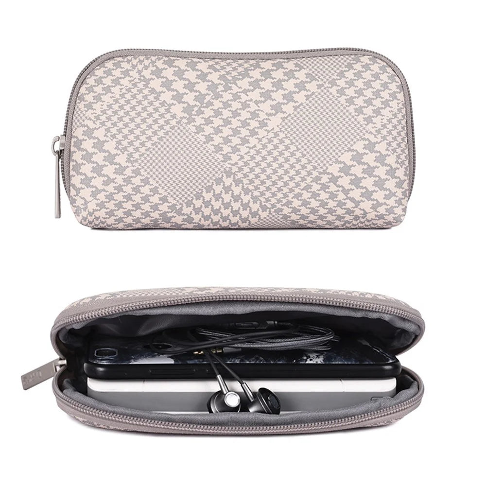CANVASARTISAN L21-453 Houndstooth Pattern Zipper Laptop Sleeve Bag Notebook Protective Cover with Small Bag - Pink Edge/for 11-inch Laptop - 5