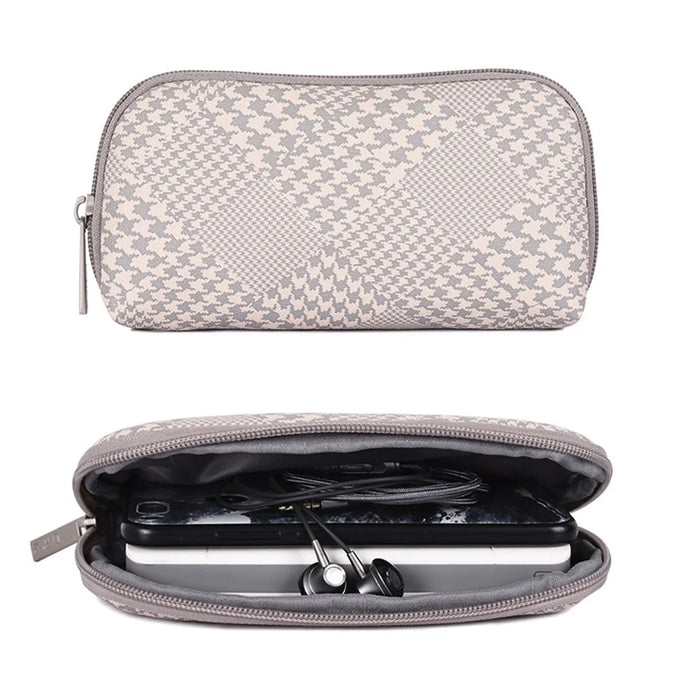 CANVASARTISAN L21-453 Houndstooth Pattern Zipper Laptop Sleeve Bag Notebook Protective Cover with Small Bag - Pink Edge/for 11-inch Laptop - 5