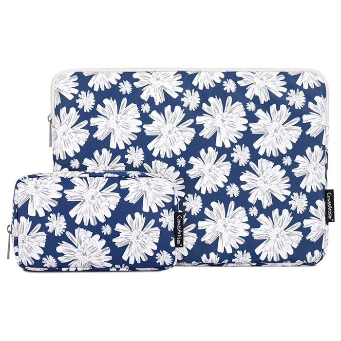 CANVASARTISAN H34-T0111 Chrysanthemum Pattern Laptop Sleeve Zipper Carrying Case with Small Bag - Blue/for 11-inch Laptop - 1