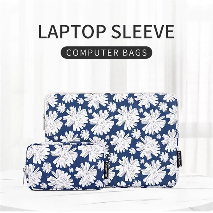 CANVASARTISAN H34-T0111 Chrysanthemum Pattern Laptop Sleeve Zipper Carrying Case with Small Bag - Blue/for 11-inch Laptop - 2