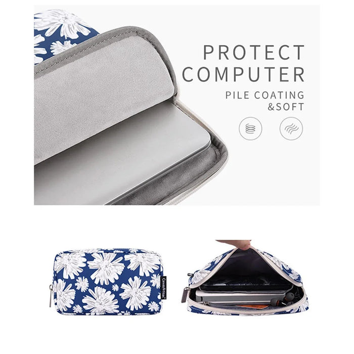CANVASARTISAN H34-T0111 Chrysanthemum Pattern Laptop Sleeve Zipper Carrying Case with Small Bag - Blue/for 11-inch Laptop - 6