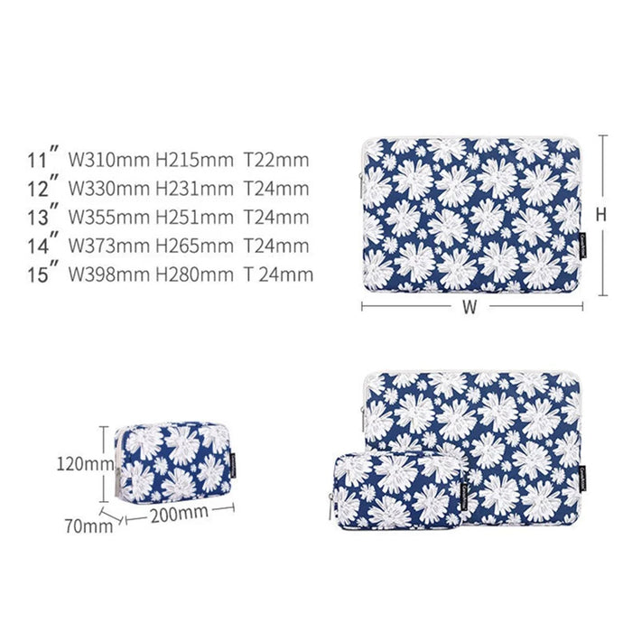CANVASARTISAN H34-T0111 Chrysanthemum Pattern Laptop Sleeve Zipper Carrying Case with Small Bag - Blue/for 11-inch Laptop - 7