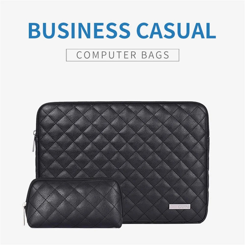 CANVASARTISAN L19-453 PU Leather Laptop Sleeve Rhombus Grid Notebook Case Carrying Bag with Small Bag - Red/for 11-inch Laptop - 2