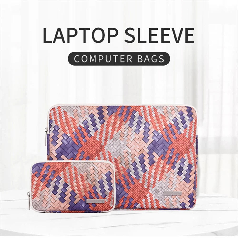 CANVASARTISAN G5-T0121 Woven Pattern Notebook Case Anti-scratch Laptop Sleeve with Small Bag - Orange/for 11-inch Laptop - 2