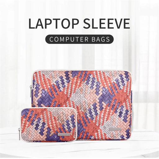 CANVASARTISAN G5-T0121 Woven Pattern Notebook Case Anti-scratch Laptop Sleeve with Small Bag - Orange/for 11-inch Laptop - 2