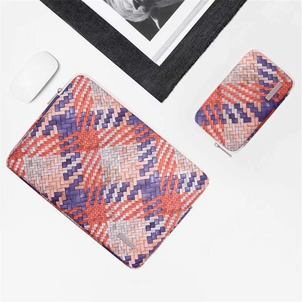 CANVASARTISAN G5-T0121 Woven Pattern Notebook Case Anti-scratch Laptop Sleeve with Small Bag - Orange/for 11-inch Laptop - 3