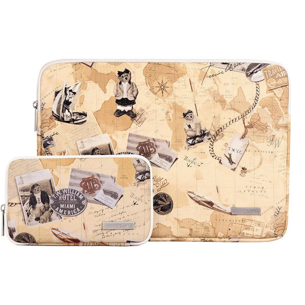 CANVASARTISAN G3-T0121 Postcard Design Laptop Sleeve Bag Notebook Computer Case with Small Bag - Brown/for 11-inch Laptop - 1
