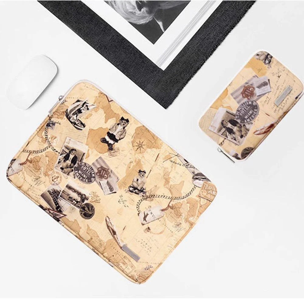 CANVASARTISAN G3-T0121 Postcard Design Laptop Sleeve Bag Notebook Computer Case with Small Bag - Brown/for 11-inch Laptop - 4
