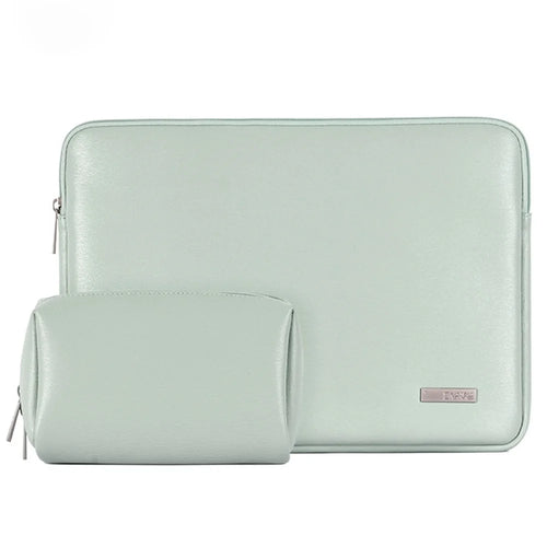 CANVASARTISAN L6-451 PU Leather Zipper Laptop PC Sleeve Notebook Case Protective Cover with Small Bag - Green/for 11-inch Laptop - 1