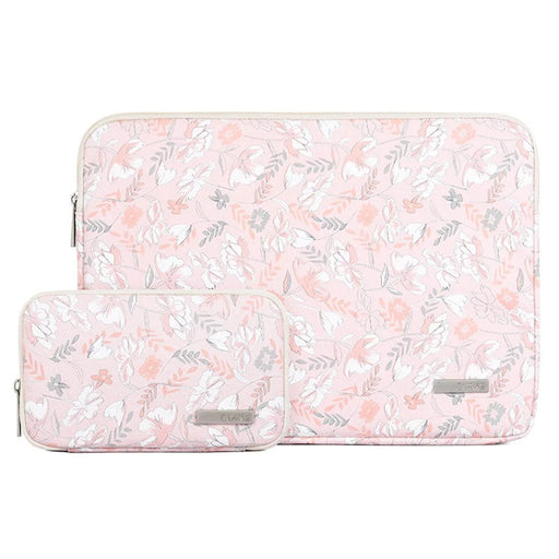 CANVASARTISAN G4-T0121 PU Leather Anti-scratch Notebook Case Flower Leaf Pattern Laptop Sleeve with Small Bag - Light Pink/for 11-inch Laptop - 1