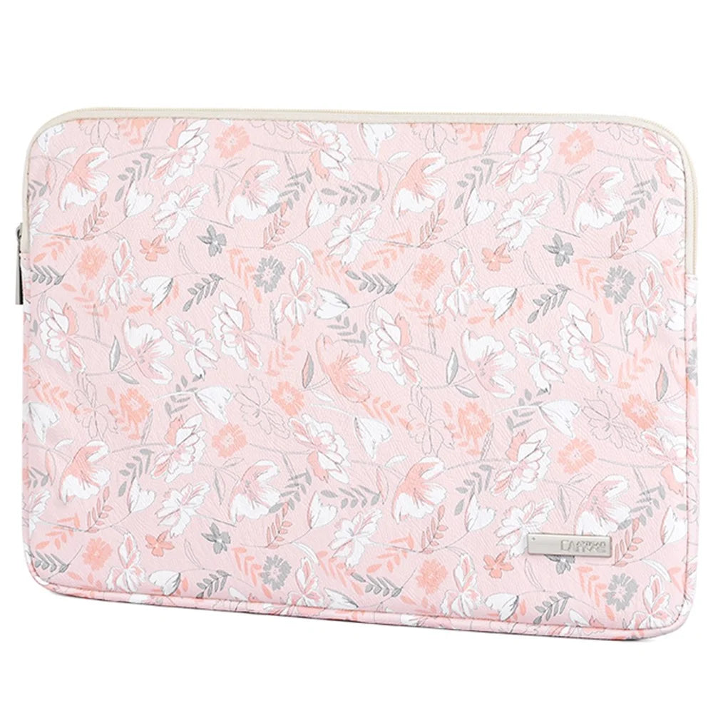 CANVASARTISAN G4-T0121 PU Leather Anti-scratch Notebook Case Flower Leaf Pattern Laptop Sleeve with Small Bag - Light Pink/for 11-inch Laptop - 2