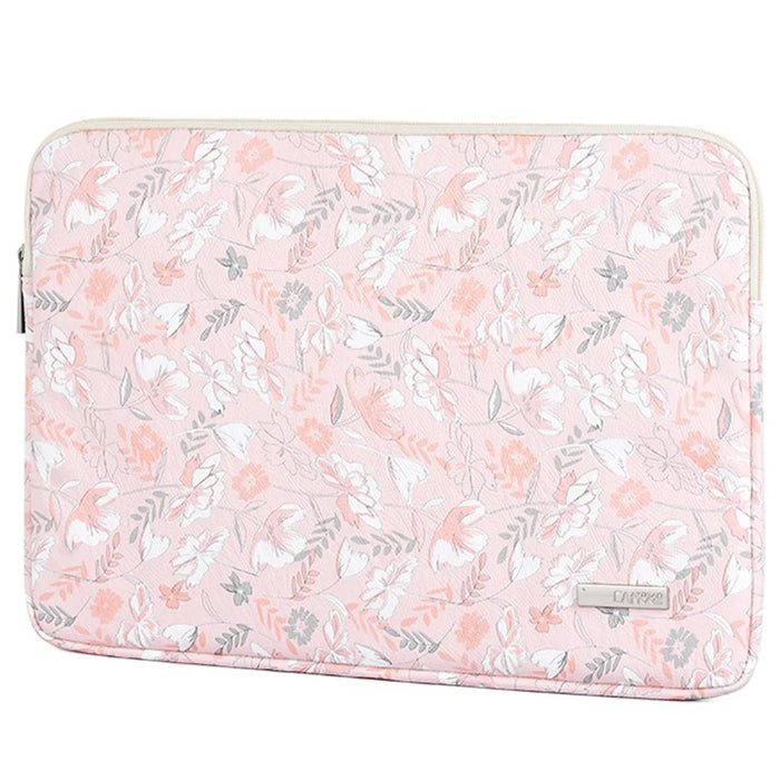 CANVASARTISAN G4-T0121 PU Leather Anti-scratch Notebook Case Flower Leaf Pattern Laptop Sleeve with Small Bag - Light Pink/for 11-inch Laptop - 2
