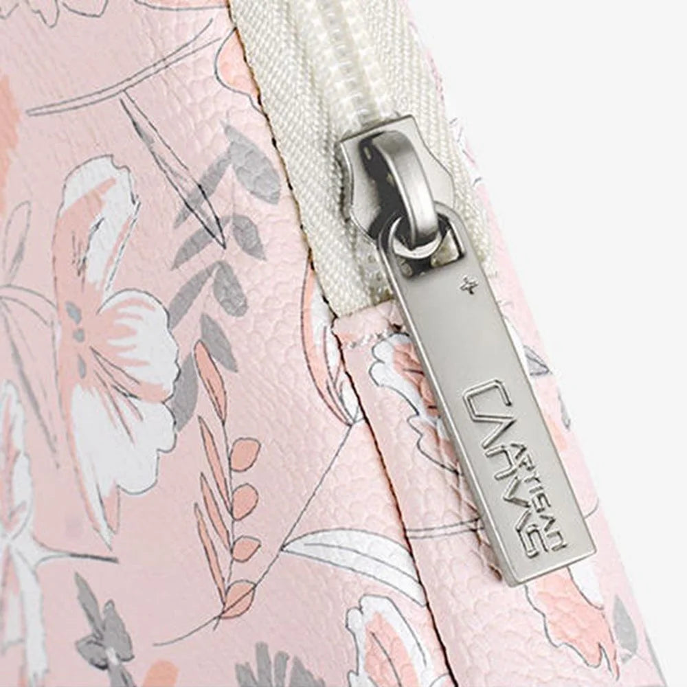 CANVASARTISAN G4-T0121 PU Leather Anti-scratch Notebook Case Flower Leaf Pattern Laptop Sleeve with Small Bag - Light Pink/for 11-inch Laptop - 3