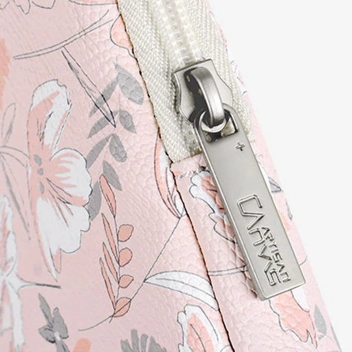 CANVASARTISAN G4-T0121 PU Leather Anti-scratch Notebook Case Flower Leaf Pattern Laptop Sleeve with Small Bag - Light Pink/for 11-inch Laptop - 3