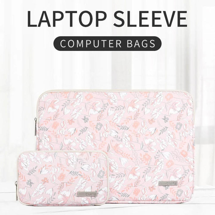 CANVASARTISAN G4-T0121 PU Leather Anti-scratch Notebook Case Flower Leaf Pattern Laptop Sleeve with Small Bag - Light Pink/for 11-inch Laptop - 4