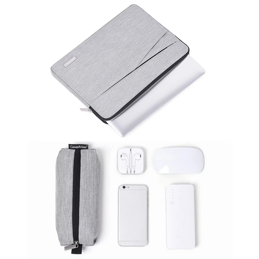 CANVASARTISAN L2-110 Cloth Texture Side Pocket Laptop Sleeve Notebook Bag with Small Bag - Light Grey/for 13-inch Laptop - 7