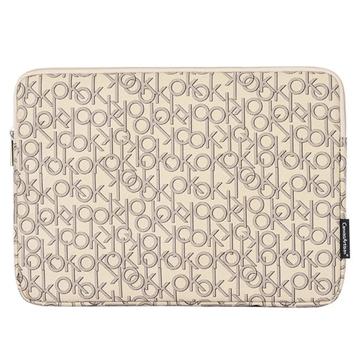 CANVASARTISAN G61-01 Letter OK Printed PU Leather Laptop Sleeve Protective Cover Notebook Case - Khaki/for 11-inch Laptop - 1