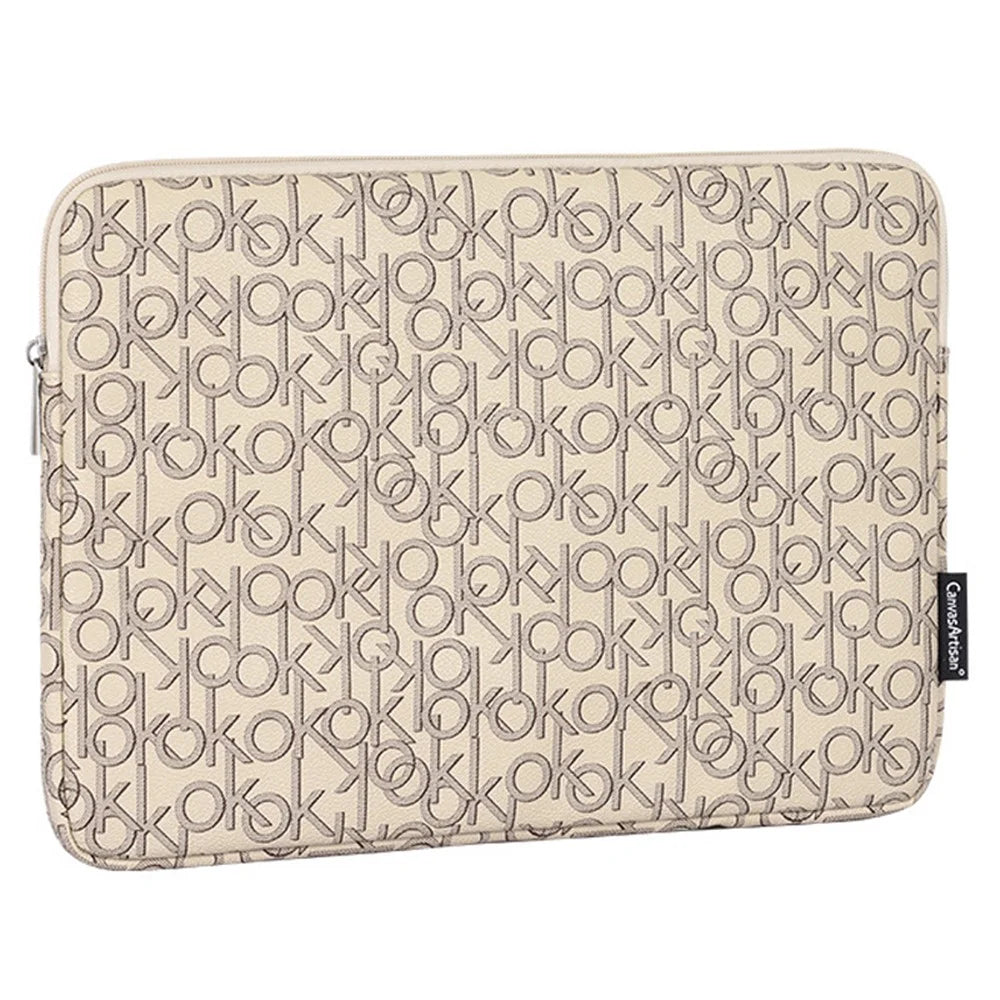 CANVASARTISAN G61-01 Letter OK Printed PU Leather Laptop Sleeve Protective Cover Notebook Case - Khaki/for 11-inch Laptop - 2