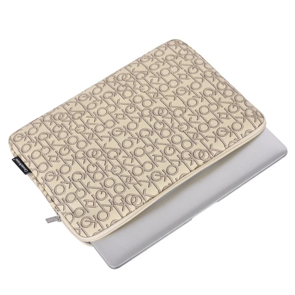 CANVASARTISAN G61-01 Letter OK Printed PU Leather Laptop Sleeve Protective Cover Notebook Case - Khaki/for 11-inch Laptop - 3