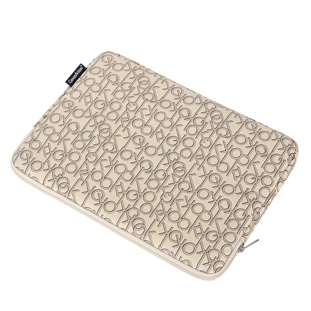 CANVASARTISAN G61-01 Letter OK Printed PU Leather Laptop Sleeve Protective Cover Notebook Case - Khaki/for 11-inch Laptop - 5
