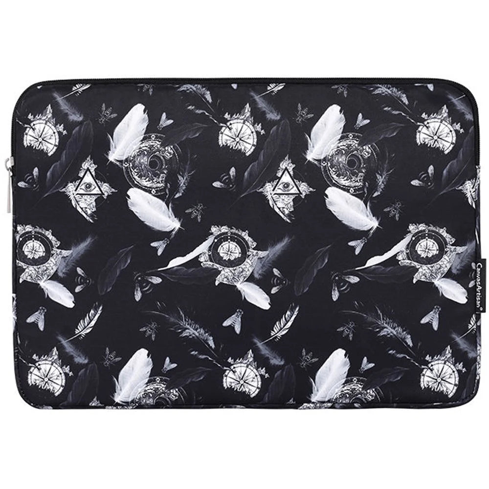 CANVASARTISAN H8-01 Windbell Feather Printing Laptop PC Protective Sleeve Carrying Bag - Black/for 11-inch Laptop - 1