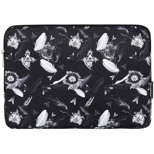 CANVASARTISAN H8-01 Windbell Feather Printing Laptop PC Protective Sleeve Carrying Bag - Black/for 11-inch Laptop - 1