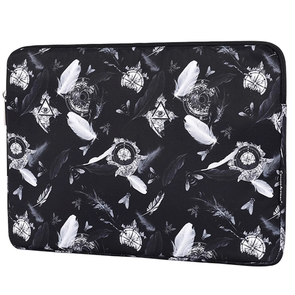 CANVASARTISAN H8-01 Windbell Feather Printing Laptop PC Protective Sleeve Carrying Bag - Black/for 11-inch Laptop - 2