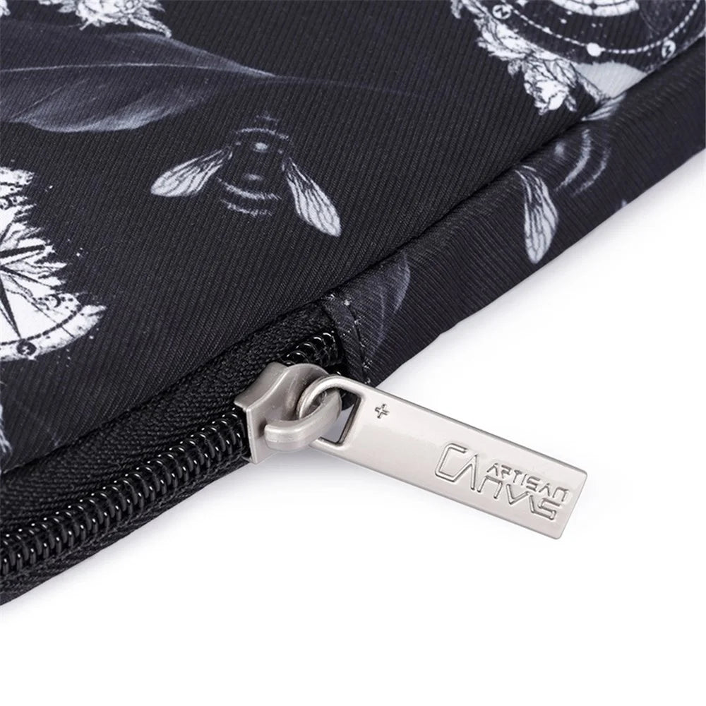 CANVASARTISAN H8-01 Windbell Feather Printing Laptop PC Protective Sleeve Carrying Bag - Black/for 11-inch Laptop - 3
