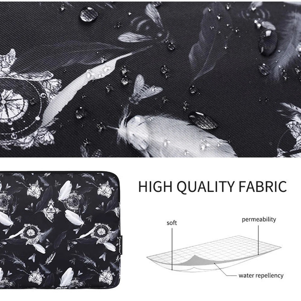 CANVASARTISAN H8-01 Windbell Feather Printing Laptop PC Protective Sleeve Carrying Bag - Black/for 11-inch Laptop - 6